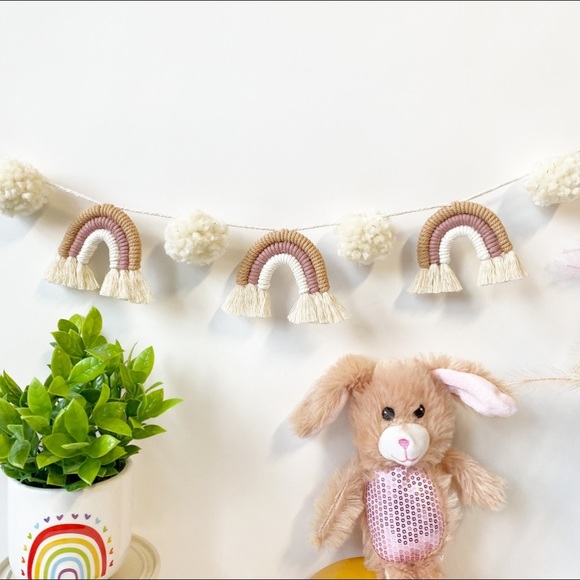 Macrame Rainbow Garland Baby Shower Garland Decor Baby Room Decor Pastel Room - Picture 1 of 2